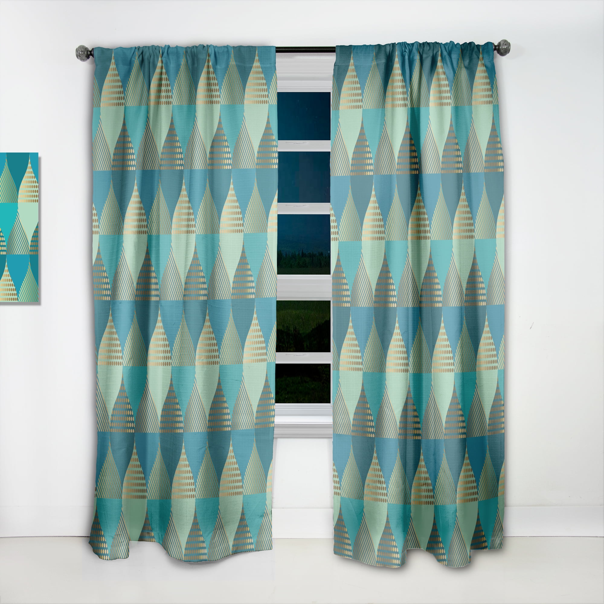 Designart 'Luxury Retro Pattern Drops I' Mid-Century Modern Curtain Panel