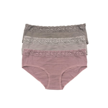 Felina | Low Rise Micro Modal Hipster | Panty | 3-Pack | Lace (Misty Mauves  Small)