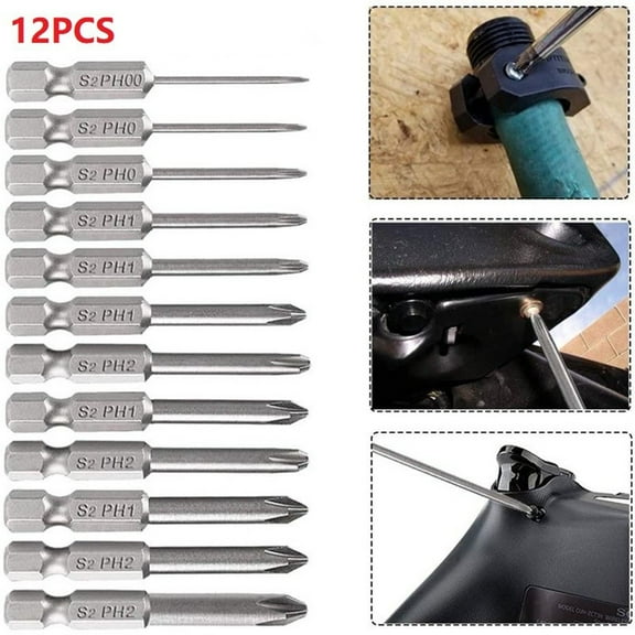 12Pc 50Mm 1/4 Inch Hex Shank Magnetic Alloy Steel Ph Cross Screwdriver Bits