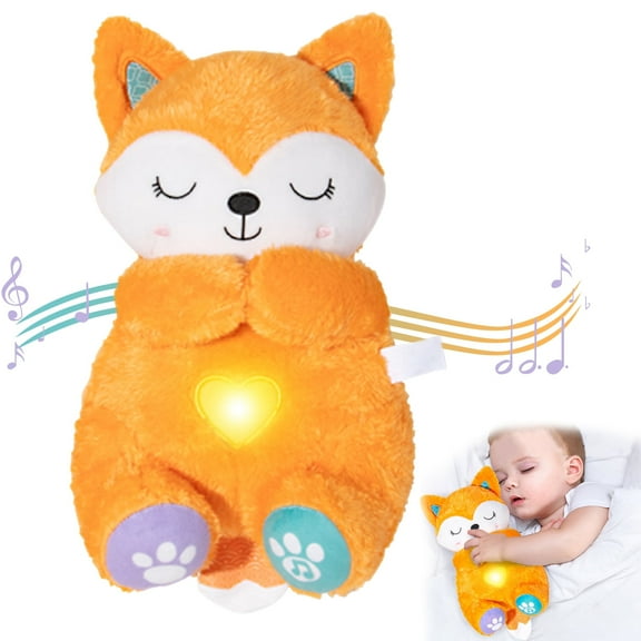 Stuffed Anxiety Relief Breathing Fox for Kids, Soothing Fox Bear with Music Lights Rhythmic Breathing Motion for Toddlers Gifts