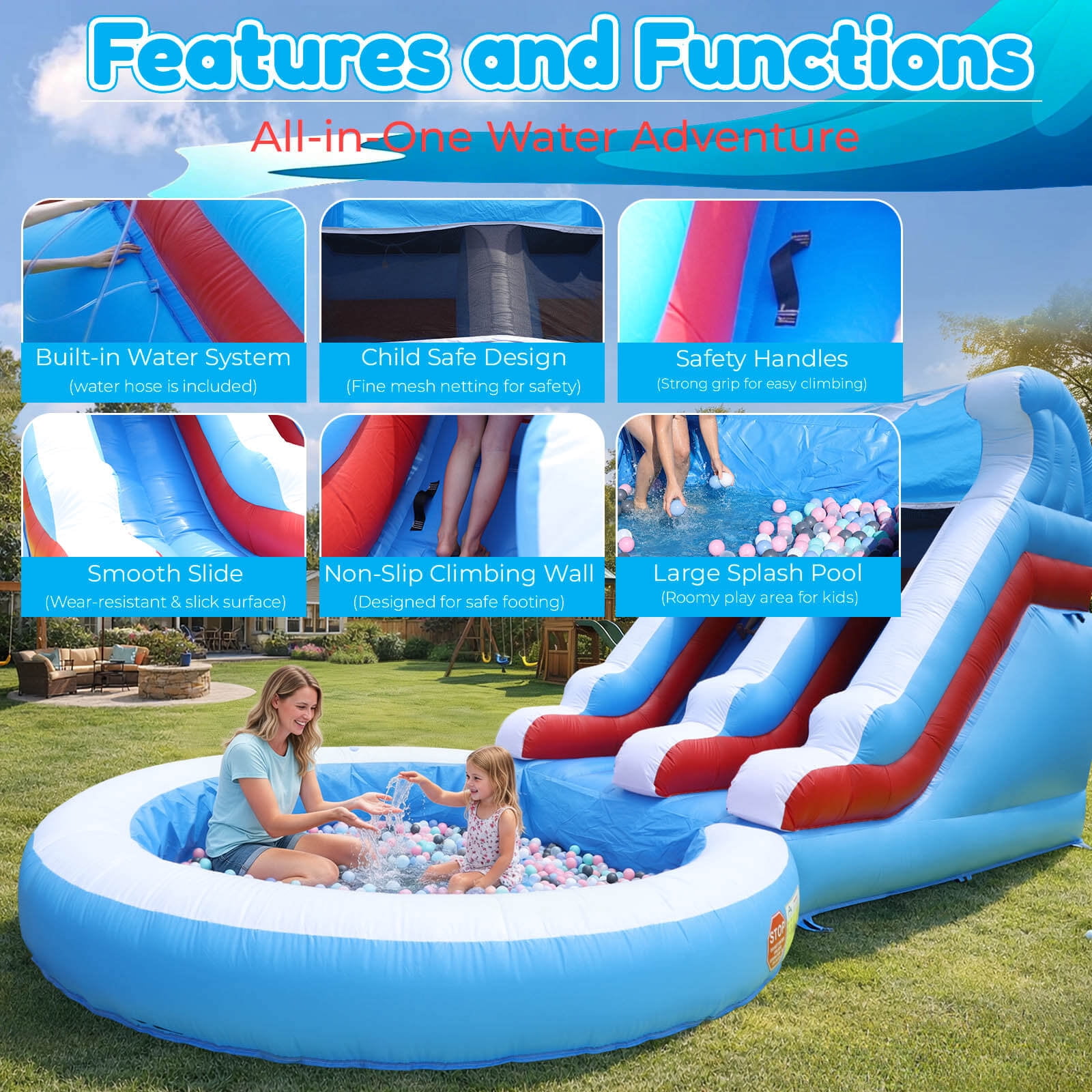 OFFMUST Commercial Inflatable Water Slide Water Park for Kids and Adults, 24 ft Long, PVC, with Blower