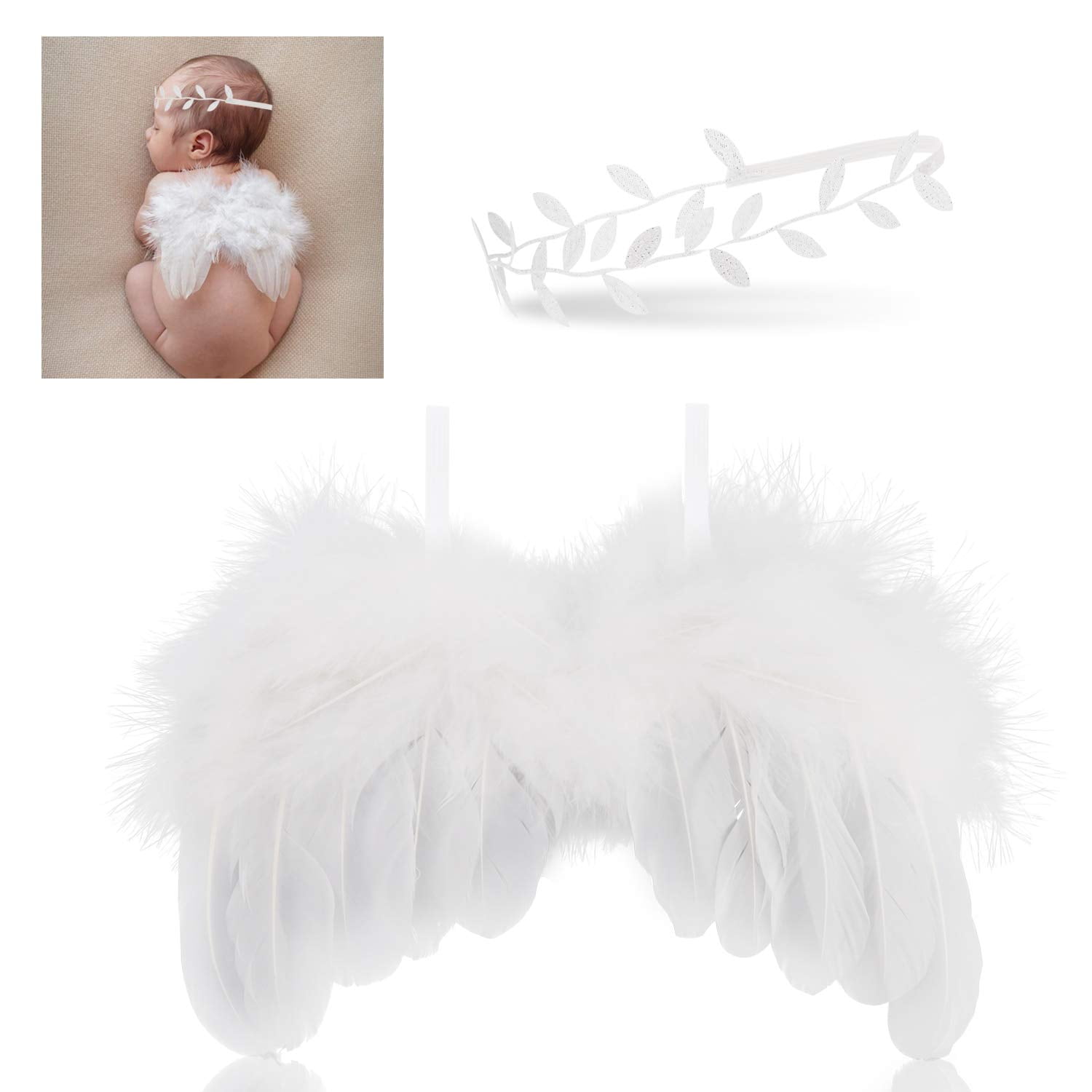 Newborn Baby White Angel Wings Headband Costume Photography Props Outfits HOT 