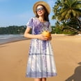 thumbnail image 4 of Naloa Lavender Blooms Window Print Womens Summer A-Line Dress with Pockets,Short Sleeve Dresses,Flowy Beach Swing Dress for Vacation Travel, 4 of 6
