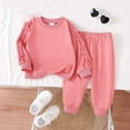 thumbnail image 1 of Conjuntos de blusas y camisas de cuello redondo y manga larga para niños, jersey de manga larga de color liso, pantalones con cintura elástica y ribete de pie, conjunto de pijama grueso de poliéster p, 1 of 6