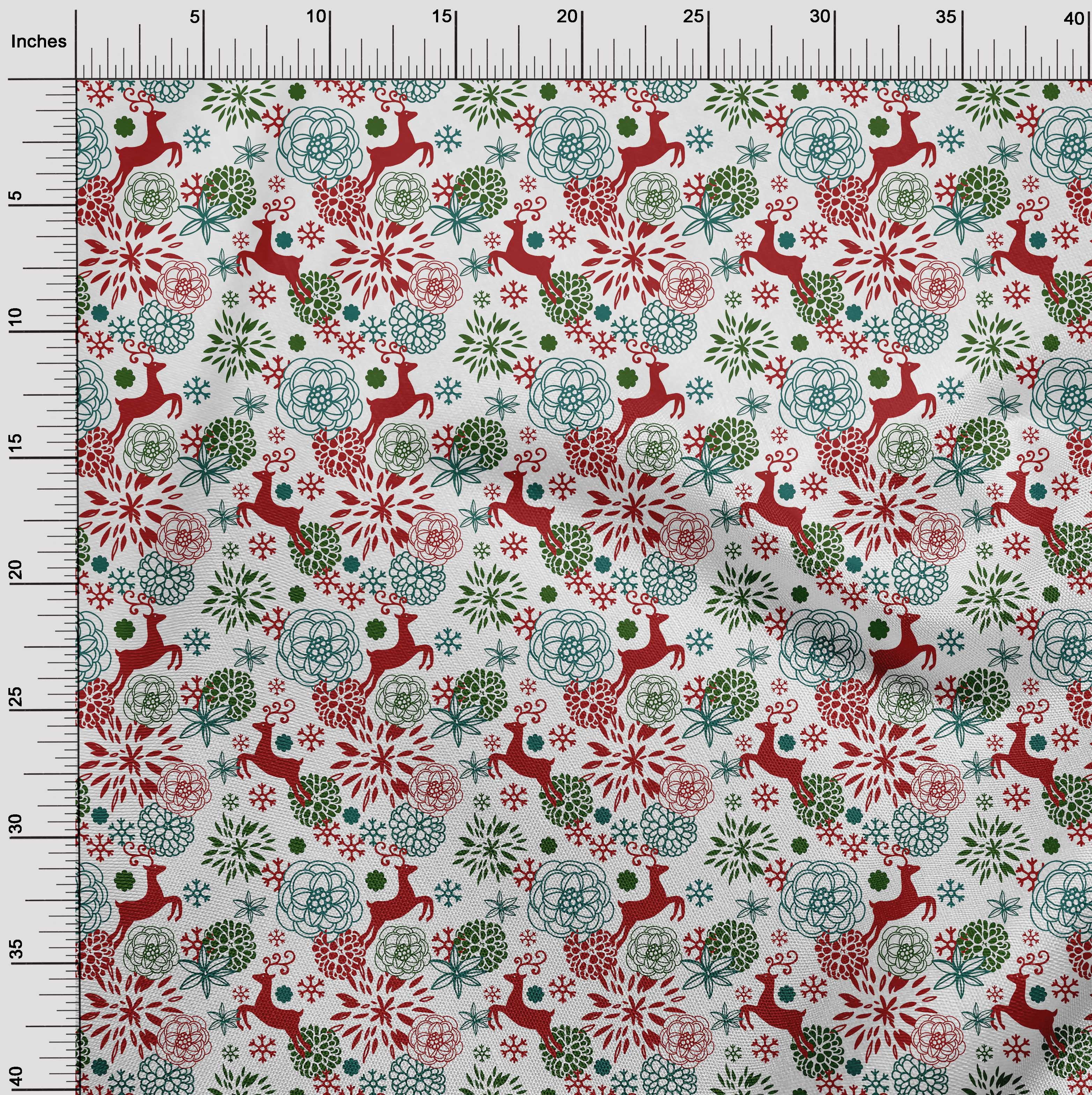 oneOone Polyester Lycra White Fabric Christmas Quilting Supplies Print Sewing Fabric By The Yard 56 Inch Wide
