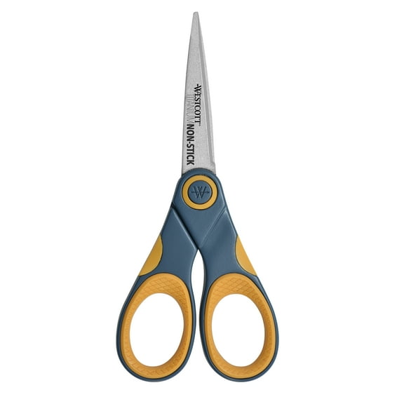 Westcott Non-Stick Scissors, 5", Straight, Yellow/Gray, for Tape & Adhesives, 1-Count
