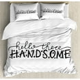 thumbnail image 1 of Hello King Size Duvet Cover Set, Hello There Handsome Typographic Text with Doodle Stars for Baby Boys Kids Birthday, Decorative 3 Piece Bedding Set with 2 Pillow Shams, Black White, by Ambesonne, 1 of 3