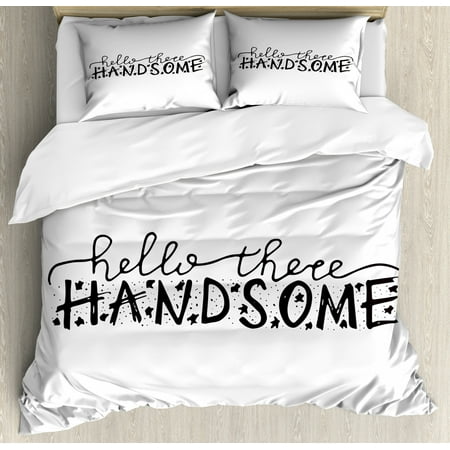 Hello Queen Size Duvet Cover Set Hello There Handsome Typographic