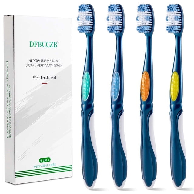 Cepillo de dientes DFBCCZB de dureza media con cabezal espiral ondulado, paquete de 4