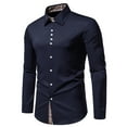 thumbnail image 2 of HAPIMO Men's Slim Business Shirts Stripe Sales Fashion Clearance Long Sleeve Athletic Tops Lapel Button-Up Tees Holiday Comfy Daily Casual Sport Cotton Linen Blue M, 2 of 9
