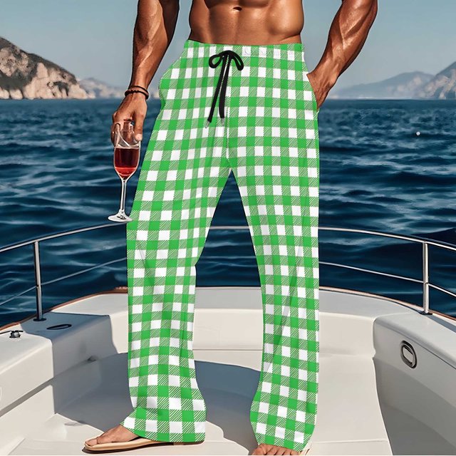 Pantalones de pijama largos para hombre, informales, con estampado a cuadros, holgados, deportivos, elásticos, rectos, vintage, con bolsillos