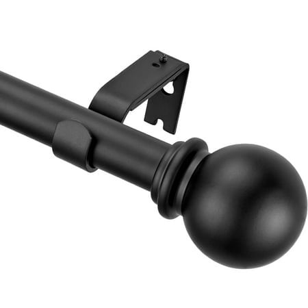 Yunnephele Adjustable Window Curtain Rods 36-72 Inches Matte Black Classic Ball Finial Design Curtain Rod Set Single Metal Iron Drapery Rod 1 Inch Heavy Duty Curtain Rod