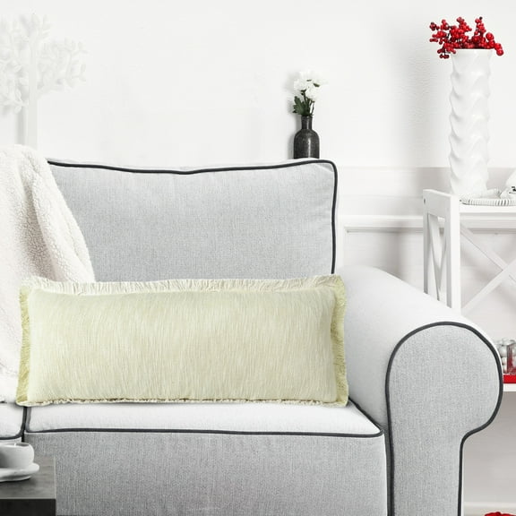 Ox Bay Bennett 14" x 36" Yellow Fringed Cotton Adult Decorative Lumbar Throw Pillow Cover