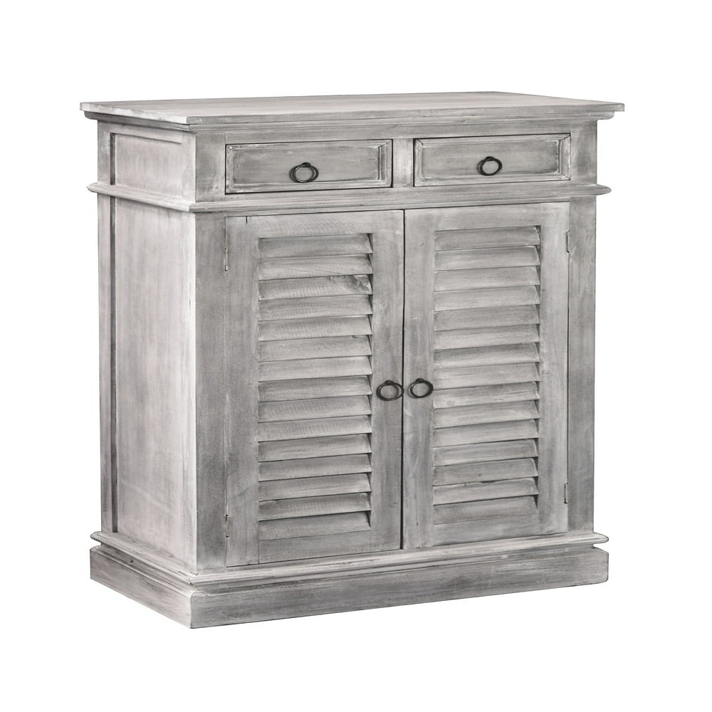 45” Distressed Gray Cottage Two Door Shutter with 2 Shelves and Drawers