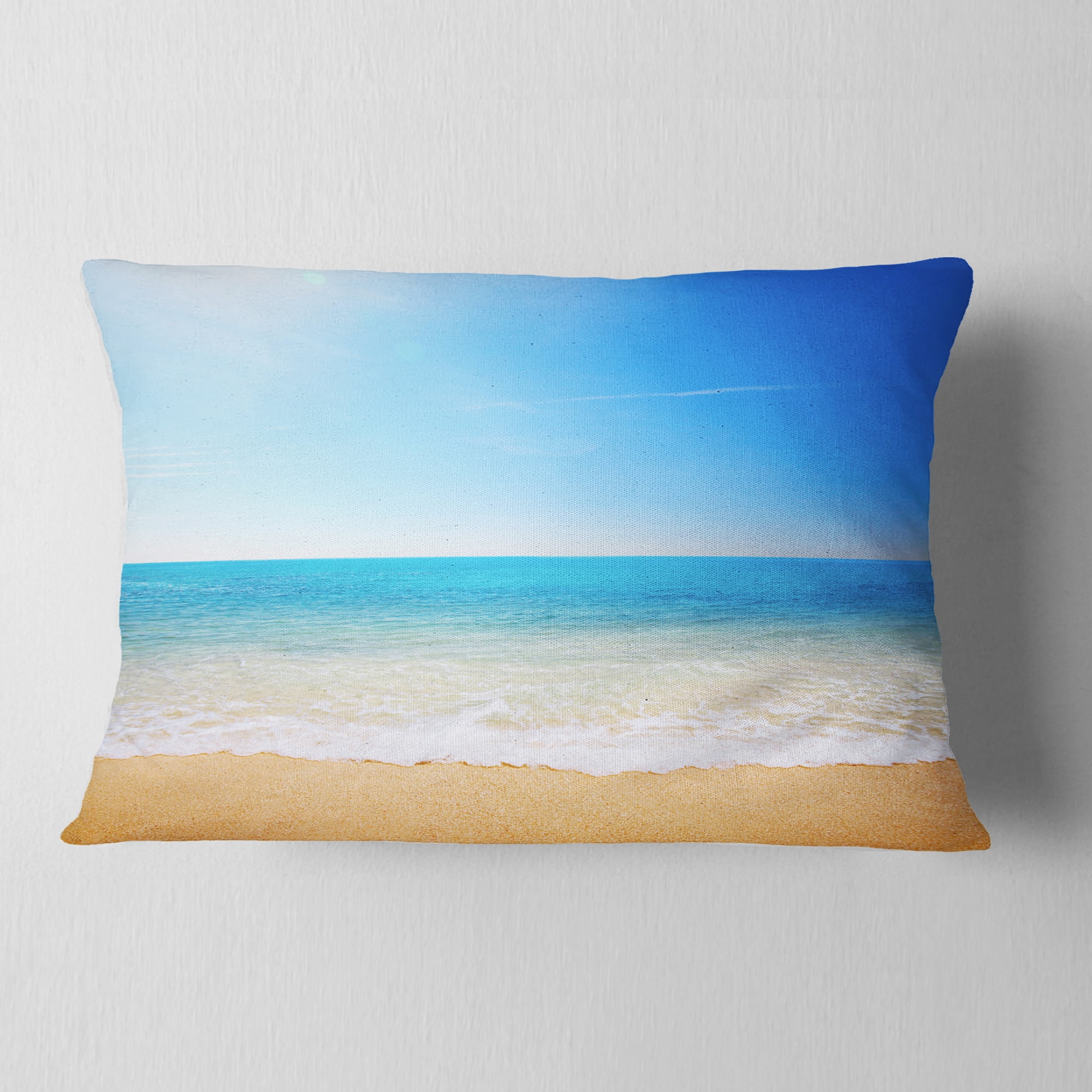 Designart Blue Waves at Tropical Beach - Seashore Photo Throw Pillow - 12x20