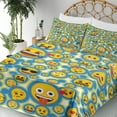 thumbnail image 3 of Ambesonne Emoji Art Fitted & Top Sheet Set with Shams, Fun World Yellow Faces, Sea Blue Mustard, 3 of 5