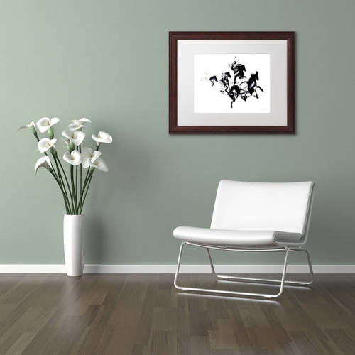 Trademark Fine Art 'Black Horses' Canvas Art by Robert Farkas, White Matte, Wood Frame