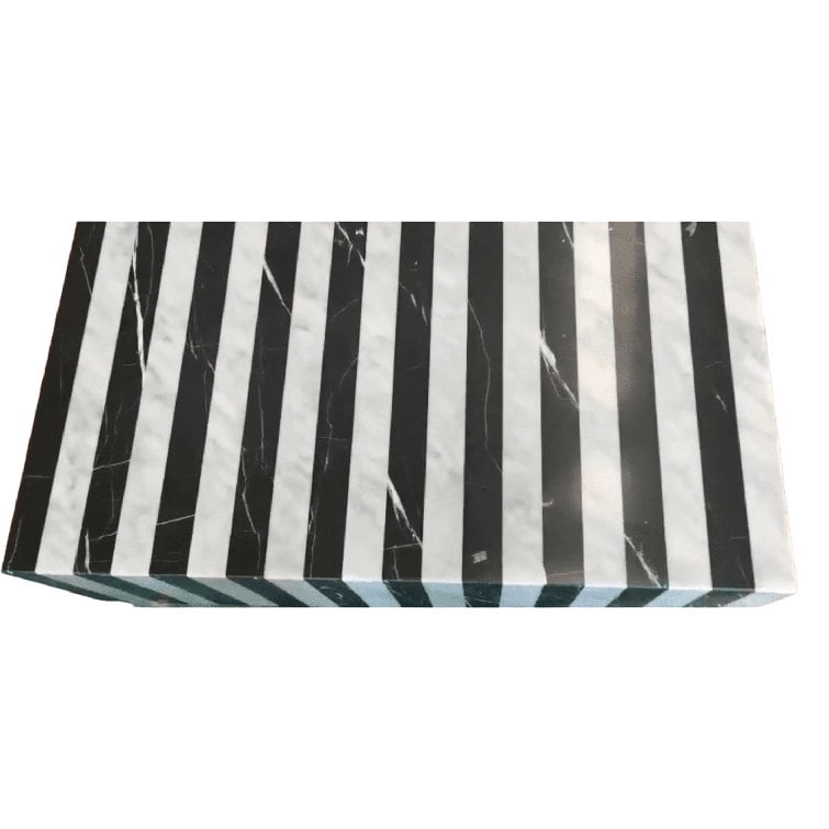 Genuine Marble Coffee Table - Nero Black + Carrara White Striped Marble