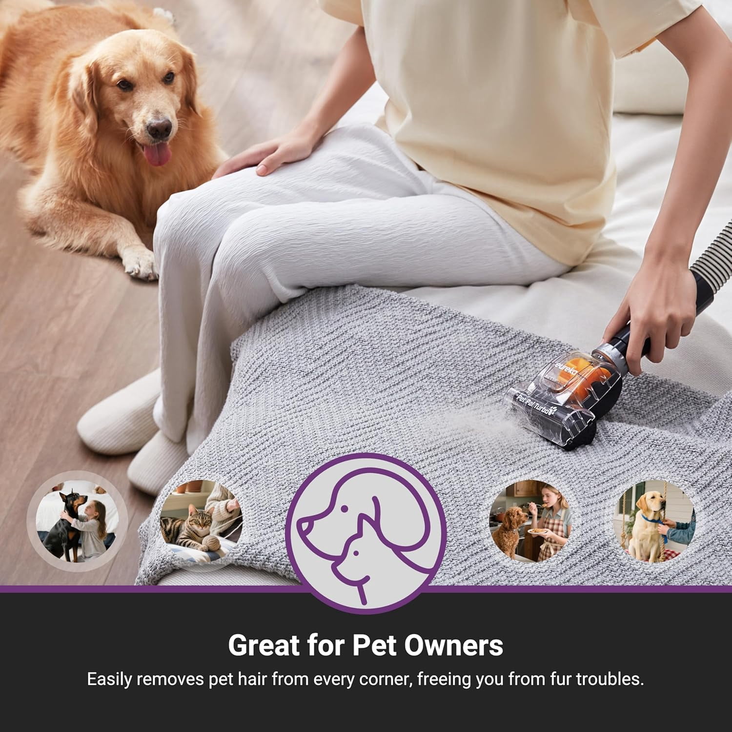 Eureka Powerful Upright Vacuum Cleaner for Home Pet Hair, Lightweight Household Upright Vacuum for Carpet and Hard Floor, MaxSwivel Pro NEU350 with Pet Tool