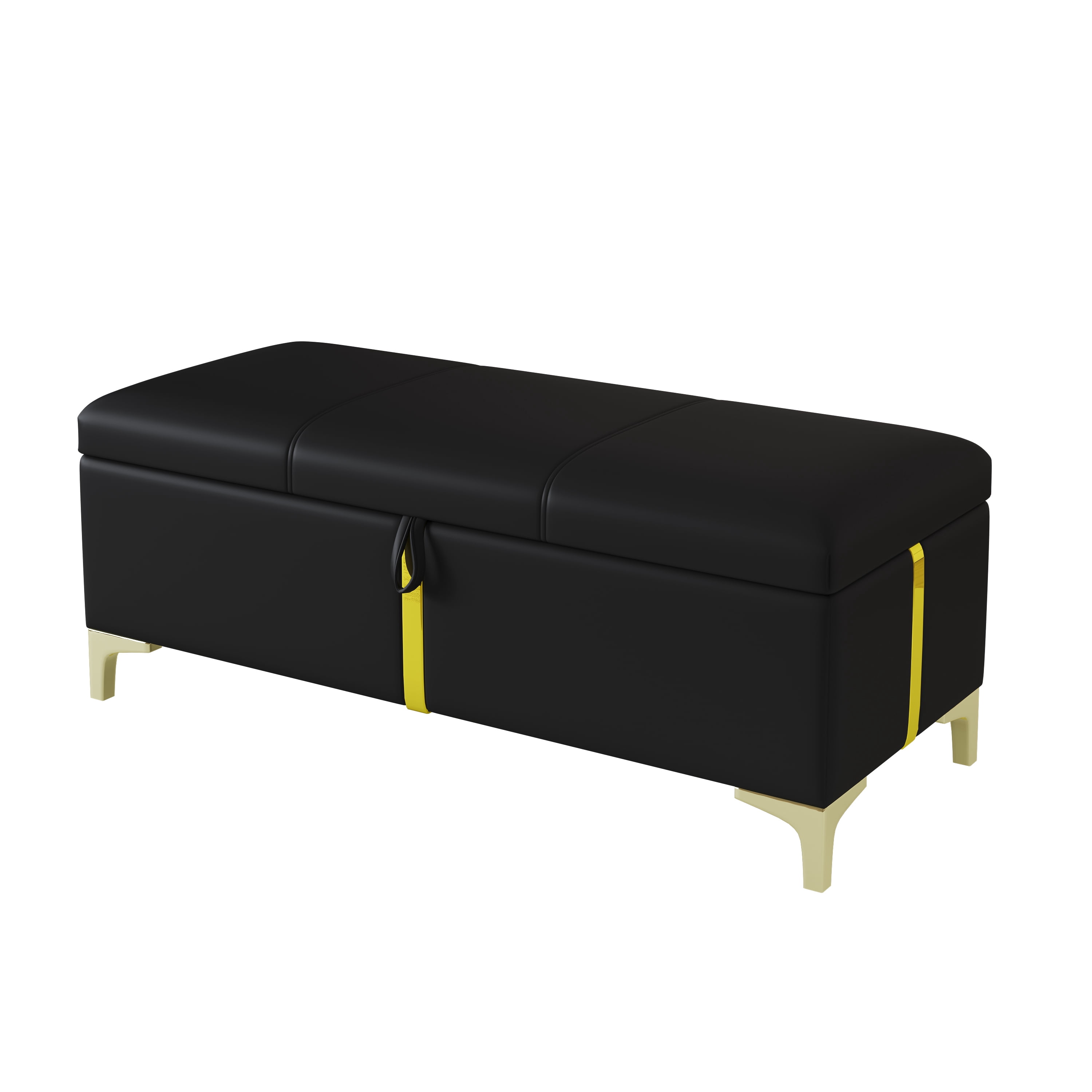 Mintazer 2 Pieces Bedroom Set, Queen Size Upholstered Platform Bed with Hydraulic Storage & Matching Storage Ottoman, Modern Tufted Bed Frame with Gold Accents for Bedroom, Black