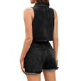 thumbnail image 4 of LYMAYTER S-XL Summer Jean Set for Women Sleeveless Lapel Vest High Waist Denim Shorts Outfits Sets, 4 of 8