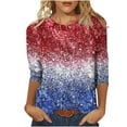 thumbnail image 2 of American Flag Women Shirt Women Red White and Blue Shirt 4th of July T Shirt Women 4th of July Women Tops Womens 4th of July Tees Casual Crewneck 3/4 Sleeve Loose T Shirt Ladies Blouses Shirts, 2 of 5