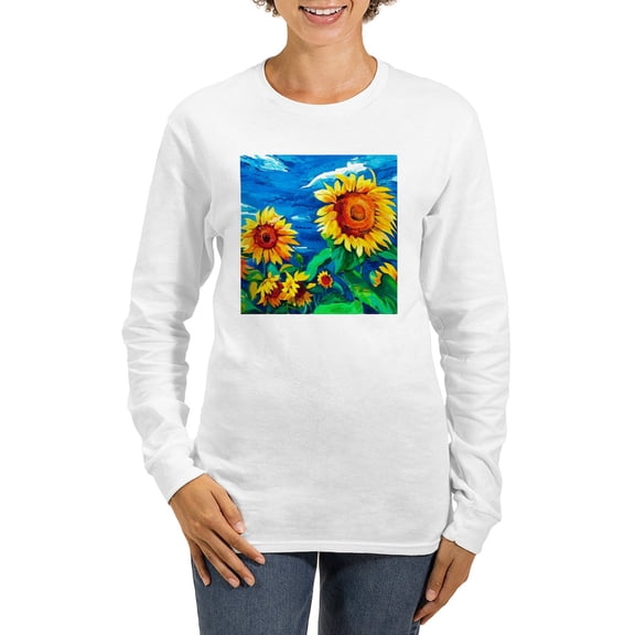 CafePress - Sunflowers Painting Long Sleeve T Shirt - Women's Long Sleeve Graphic Casual T-Shirt