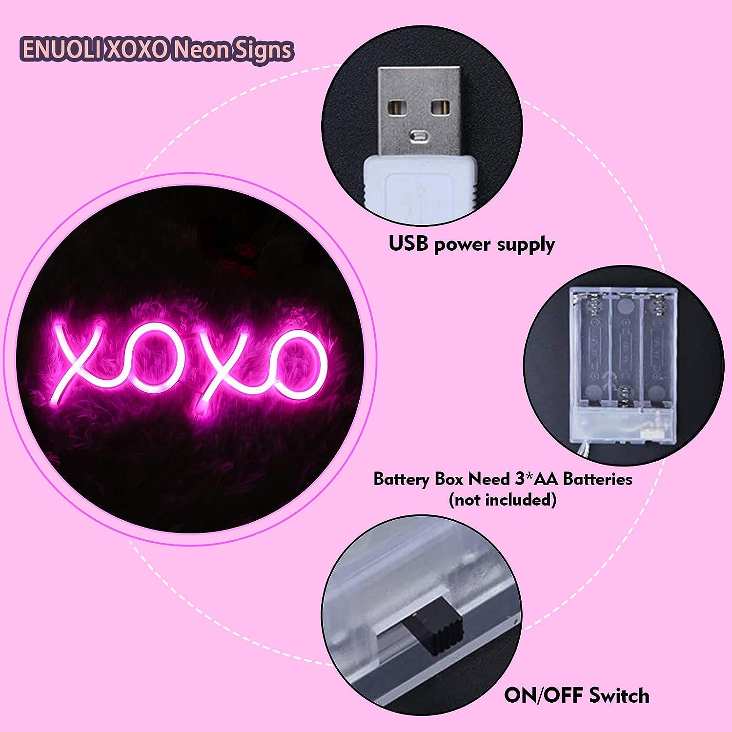 LINLIN Neon Signs XOXO Light Neon Sign,USB & Battery Operated LED 