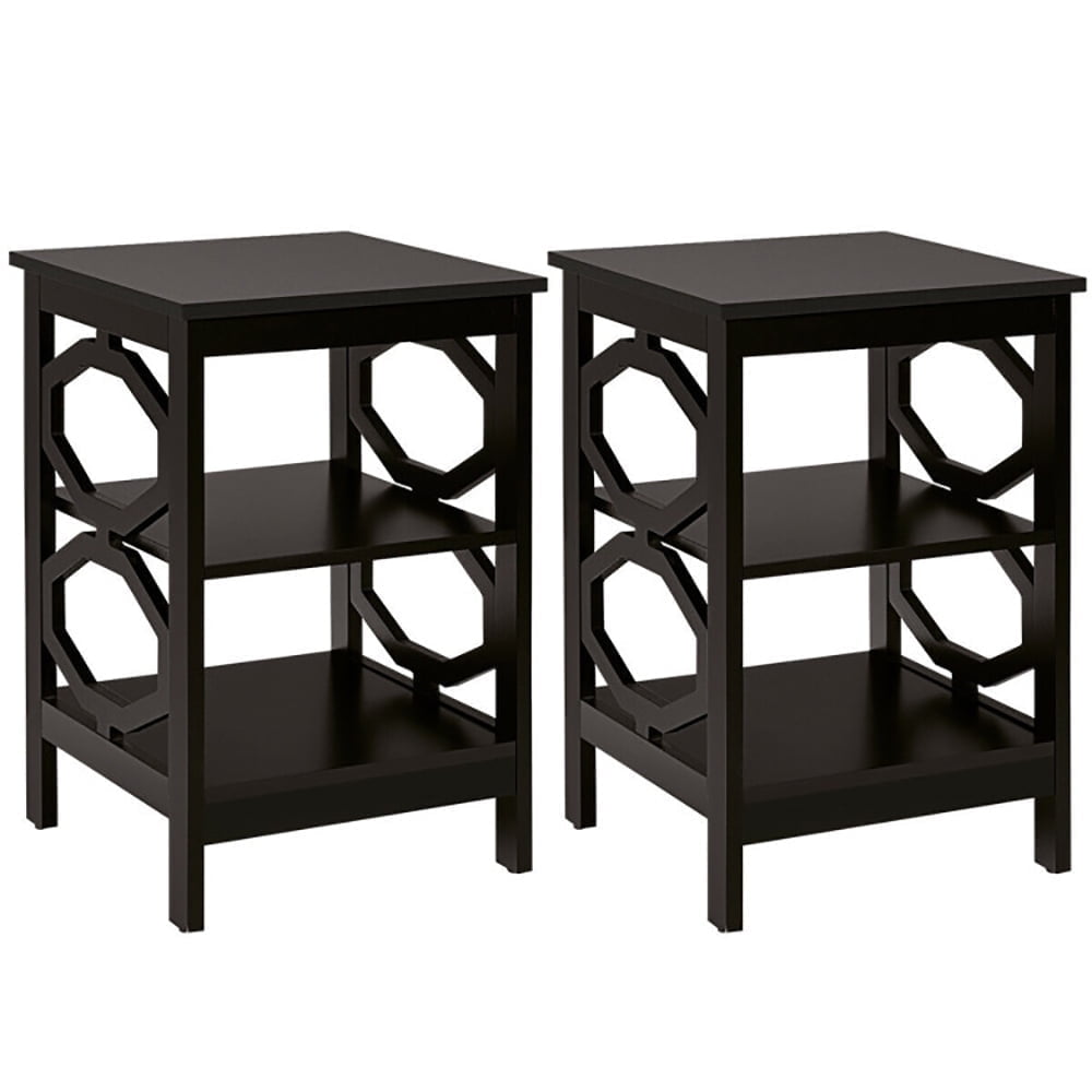 Demi Bonn 2 Pieces 3-tier End Side Table, Sofa and Bed Side Table, Nightstand Accent Table Storage Display Shelf, for Living Room, Bedroom, Black
