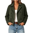 thumbnail image 2 of Mifsaly Womens Cropped Trench Jackets Notched Lapel Double Breasted Wool Coats Fall Winter Fashion Stylish Going Out Dating Shopping Work Office Casual Outfits Army Green,S, 2 of 7