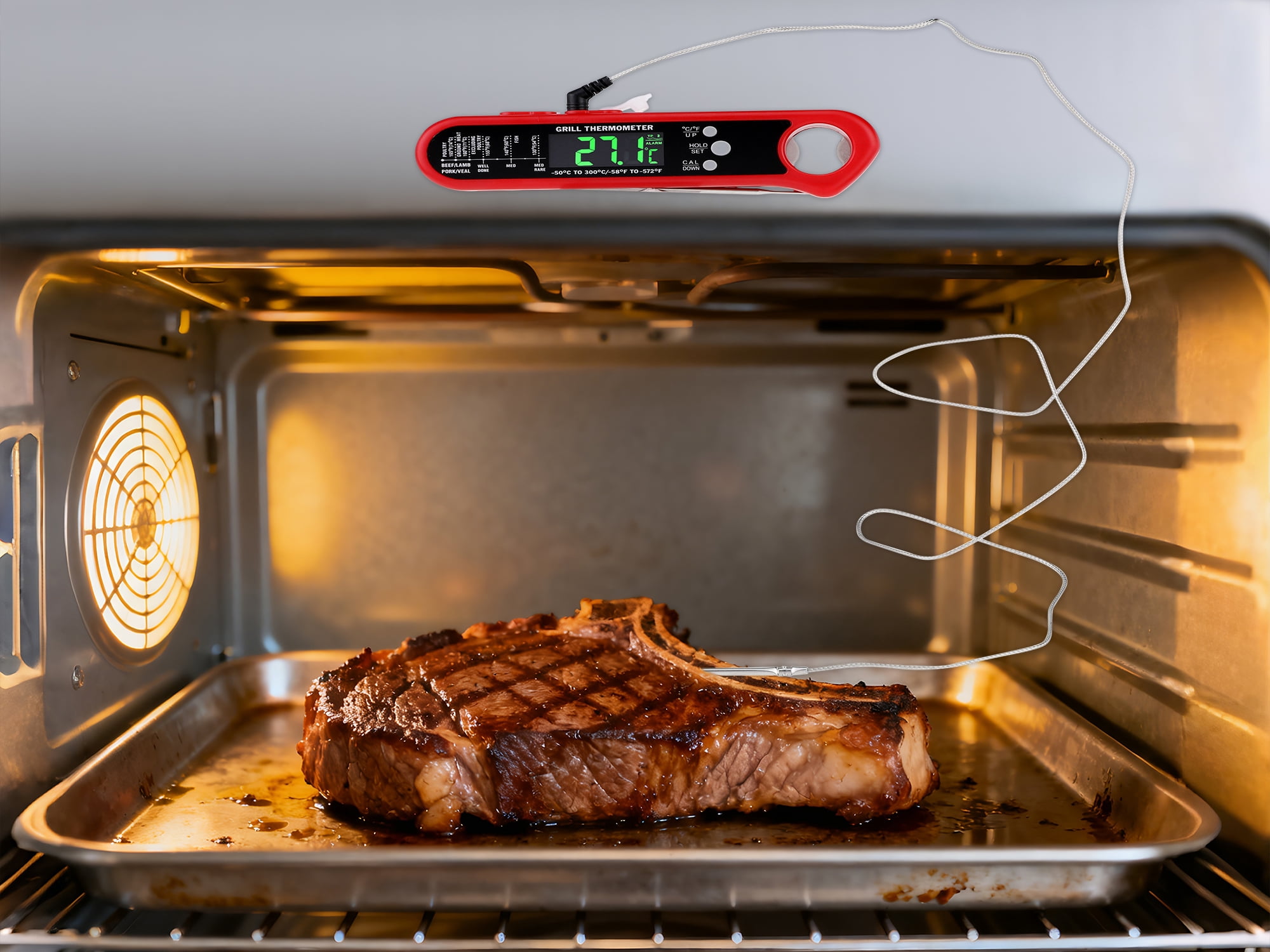 Unique Bargains Instant Read Food Thermometer Dual Probe Cooking Tool Red 6.3x1.4x0.7 in