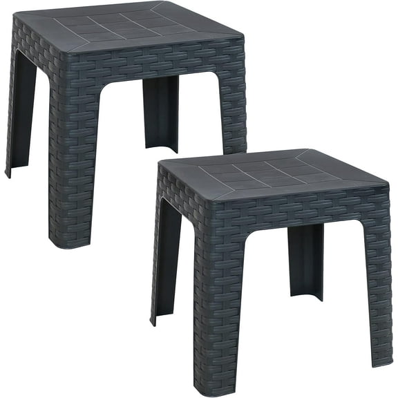 YEXJ Outdoor Side Table for Backyard or Front Porch - Plastic Adirondack Square End Table for Patio or Poolside - Gray - Set of 2