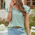thumbnail image 5 of Women's V Neck T Shirt Summer Hollow Casual Ruffle Sleeve Tops Blouse Loose Fit Solid Color Tunic Tee Tops Basic Tshirts, 5 of 7