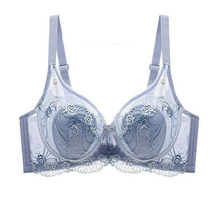 Lace Nursing Bra Women Padded Bra Feature V-Neck No Underwire Bra Style W-1456 Blue M