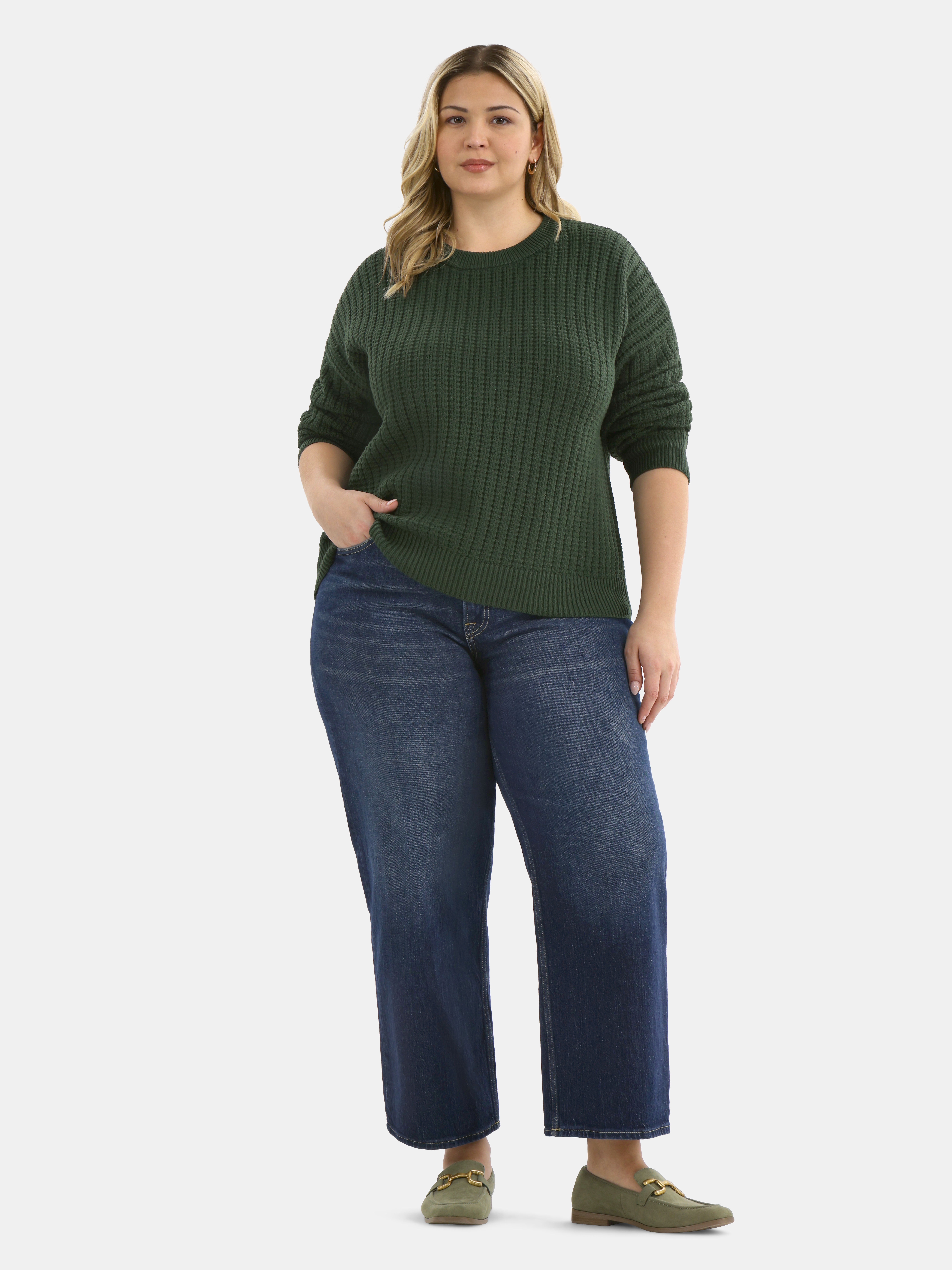 Time and Tru Women's and Women’s Plus Textured Stitch Sweater, Midweight, Sizes XS-4X