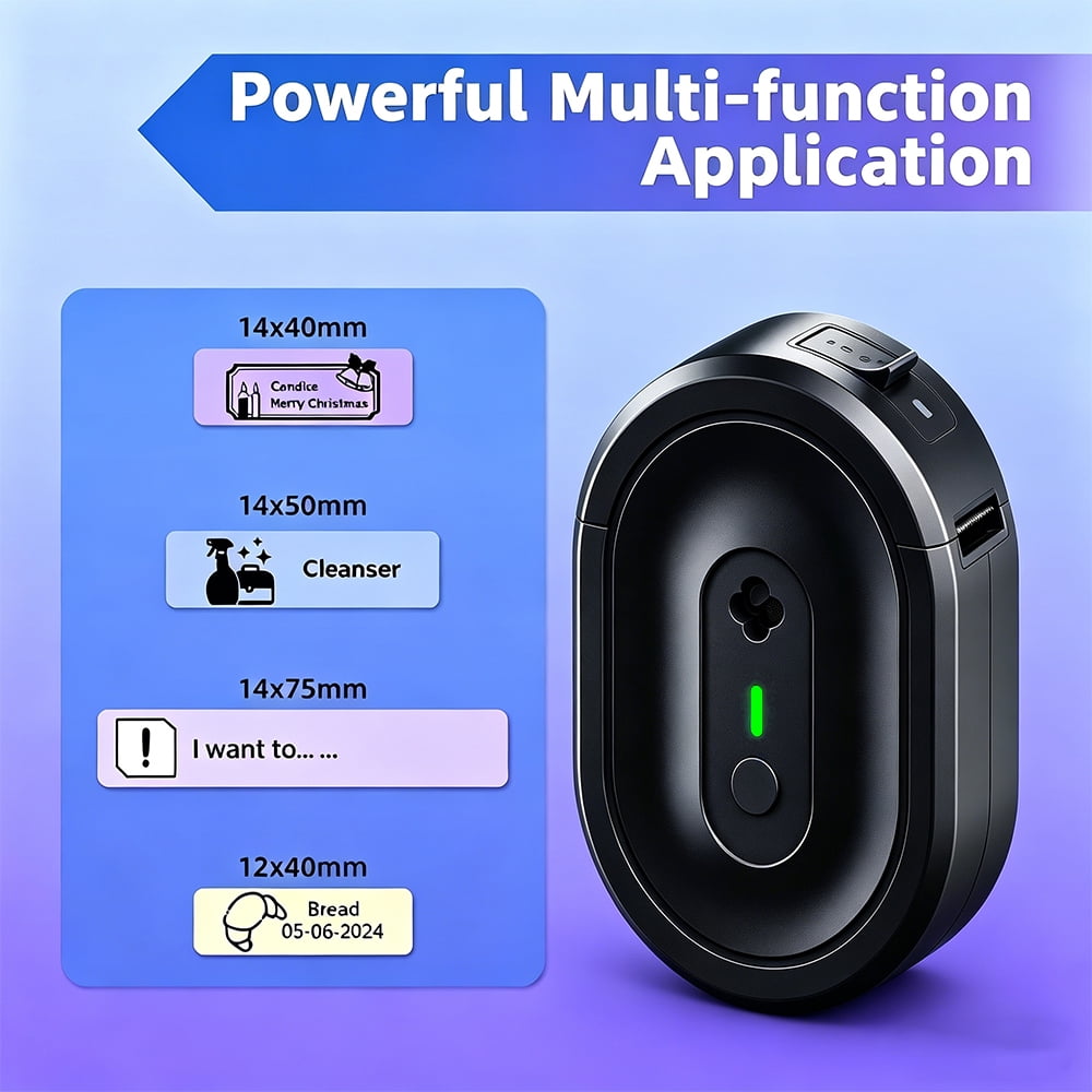 N12 Wireless Thermal Label Maker Machine with 1 Roll Of Paper, Intelligent Portable Printer, High Quality Printing, Multiple Creative Function&Templates - for Office, Home, School, BLACK