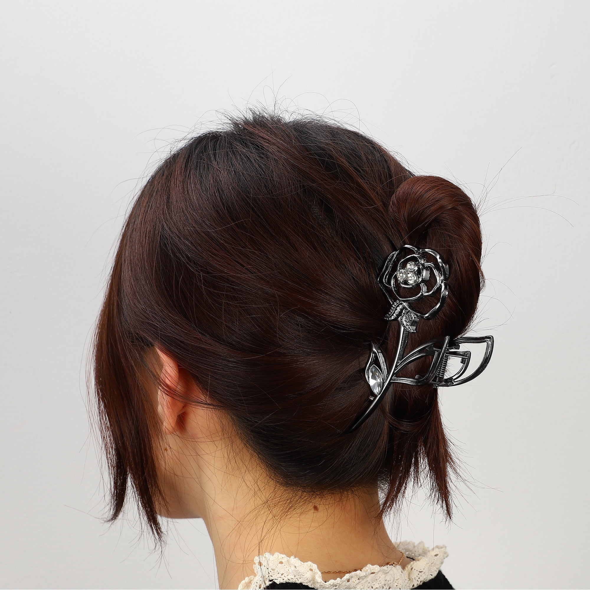Unique Bargains Rose Metal Hair Claws Hair Clips Hair Barrettes Titanium Tone