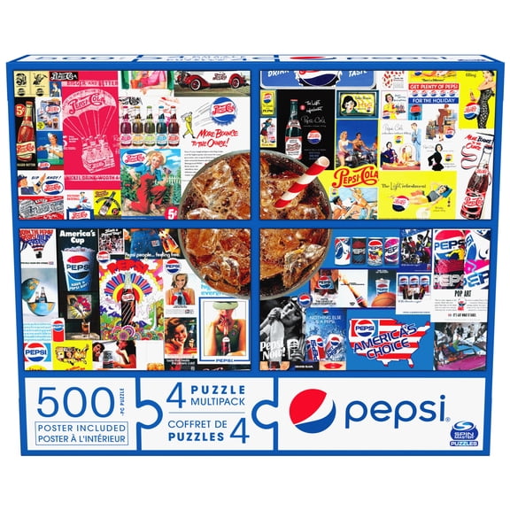 Pepsi, 4 Puzzle Multipack, 500-Piece Novelty Mega Puzzle, for All Ages