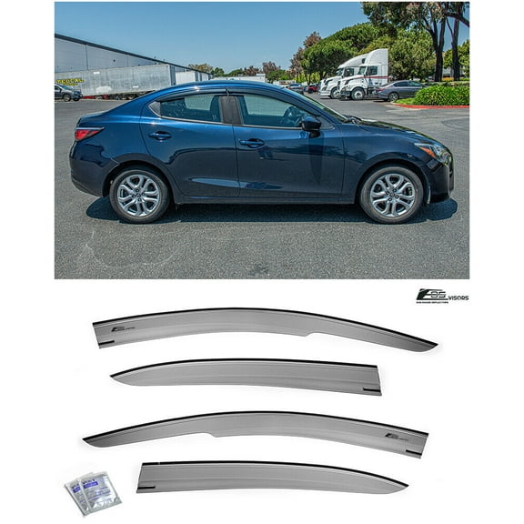 Extreme Online Store Replacement For 2016-2020 Toyota Yaris iA | EOS Visors JDM Mugen Tape-On Style SMOKE TINTED Side Vents Rain Guard Window Deflectors DWV-V134
