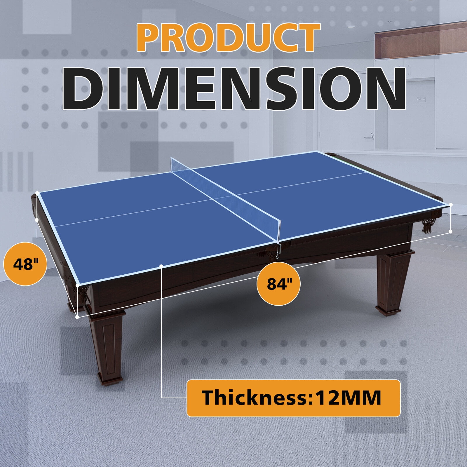Ping Pong Table, 7*4ft Blue Mid-Size Ping Pong Conversion Top Foldable & Portable Table Tennis Table Top for Indoor Games, Blue Table Tennis Table,Mdf Outdoor Ping Pong Table