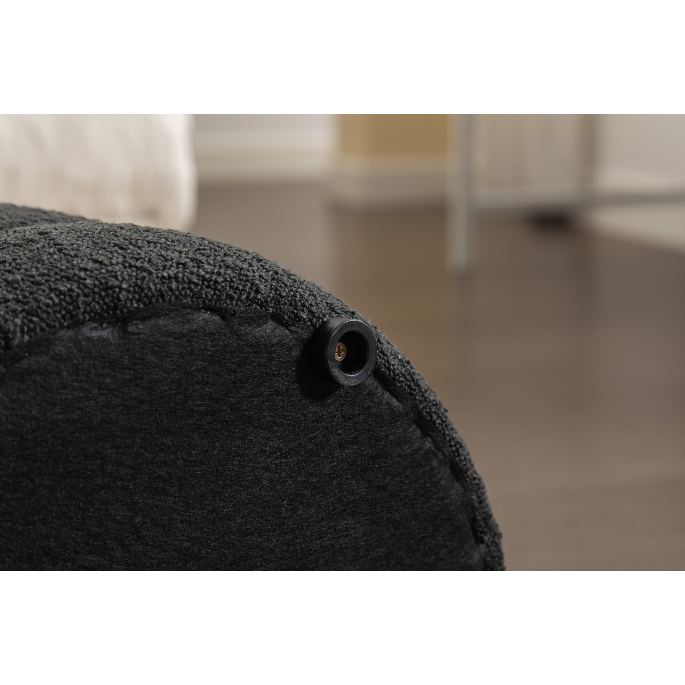 Noble House Blaise Boucle Upholstered Round Ottoman, Footstool with Wooden Frame, for Living Room, Bedroom, Black