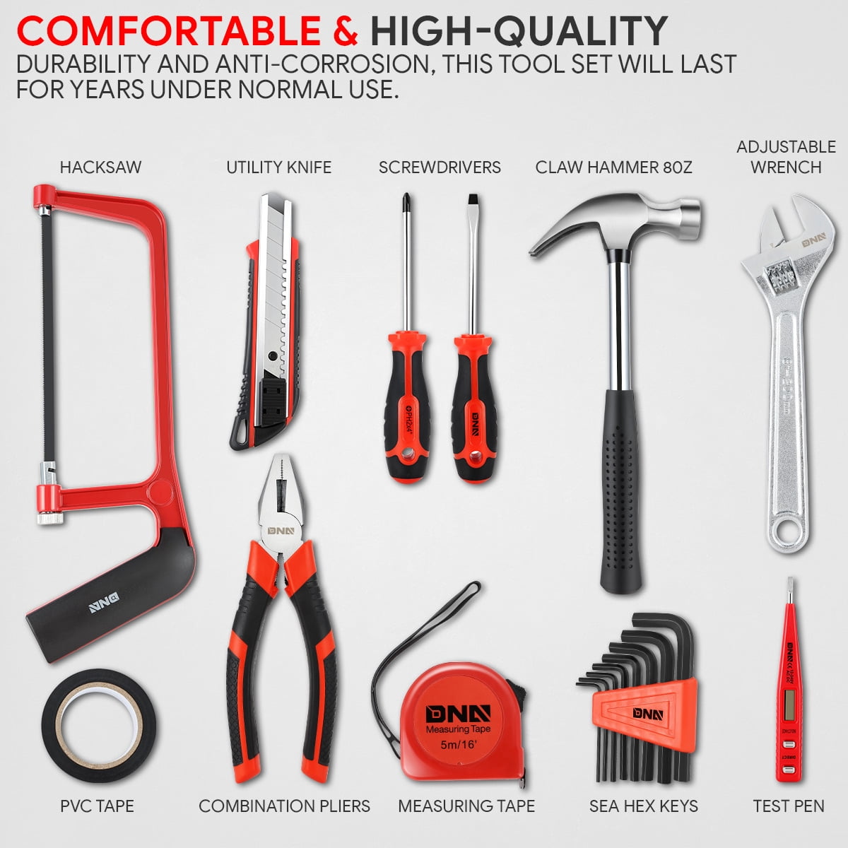 19-Piece Tool Set - Portable Household Hand Tool Kit with Wide Mouth Canvas Storage Bag for DIY Home Repairing, Gift for Women Girls Ladies, Red