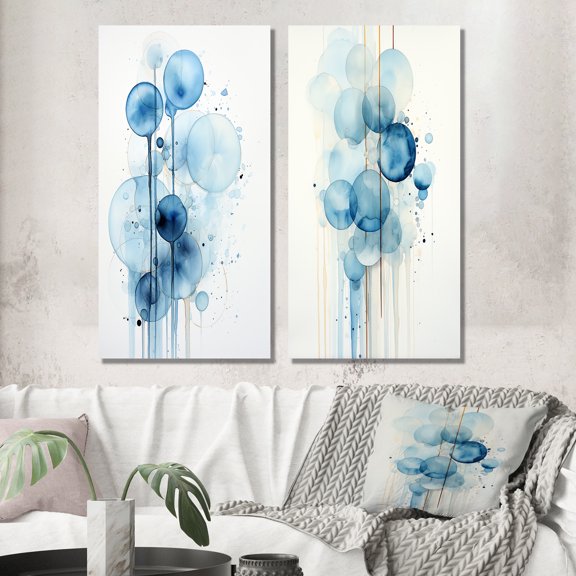 Designart "Vintage Light Blue Tranquility II" Modern Geometric Wall Art Set Of 2 - Modern Blue Gallery Wall Set For Home Decor