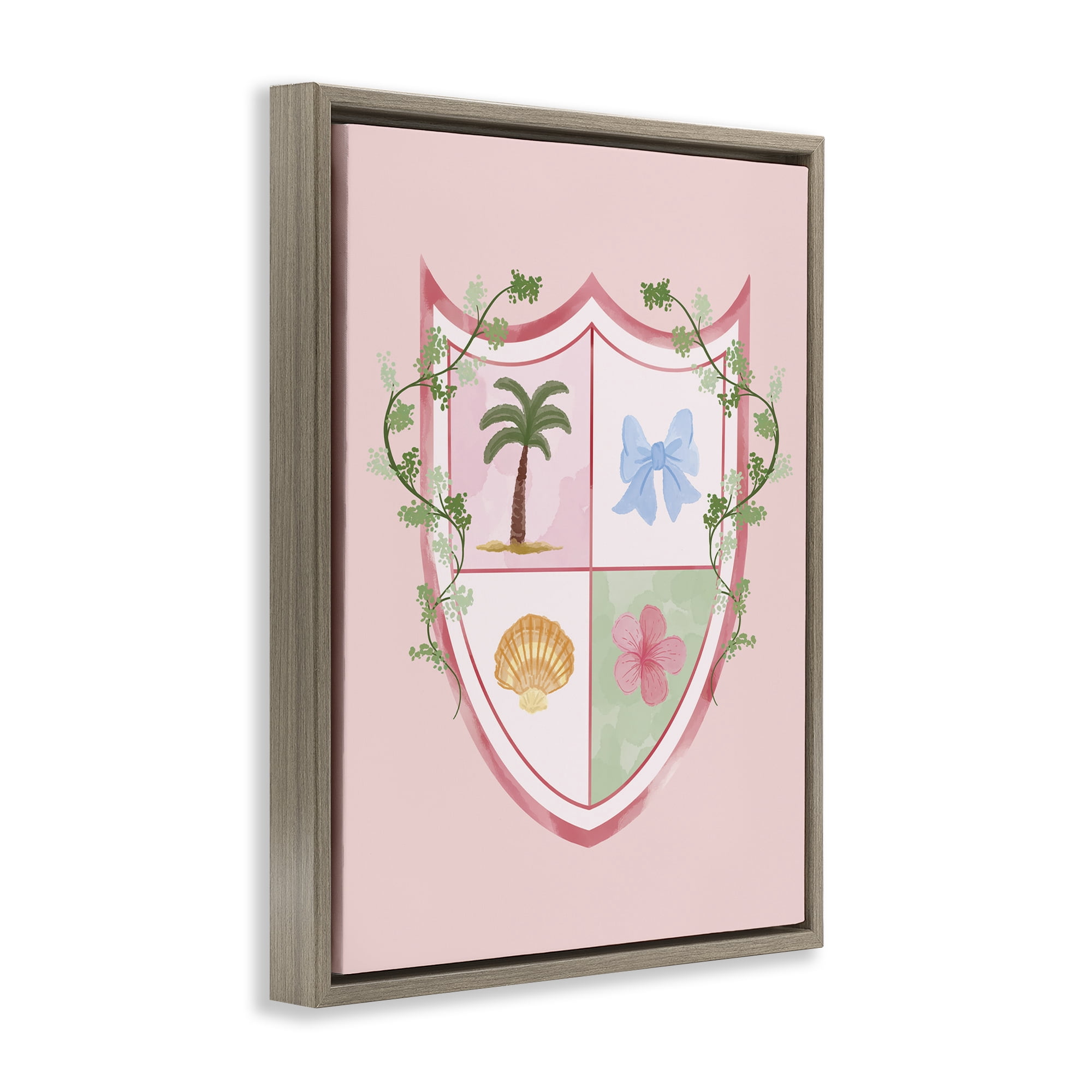 Stupell Industries Nautical Glam Emblem Plants & Flowers Painting Brown Floater Framed Canvas Art Print Wall Art, 17 x 21