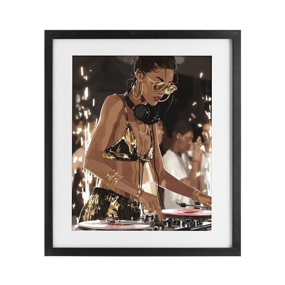 Stupell Industries Art Deco Party All Night Gilded DJ Black Framed Print Under Glass, 13 x 16, by Franklyn Gregory