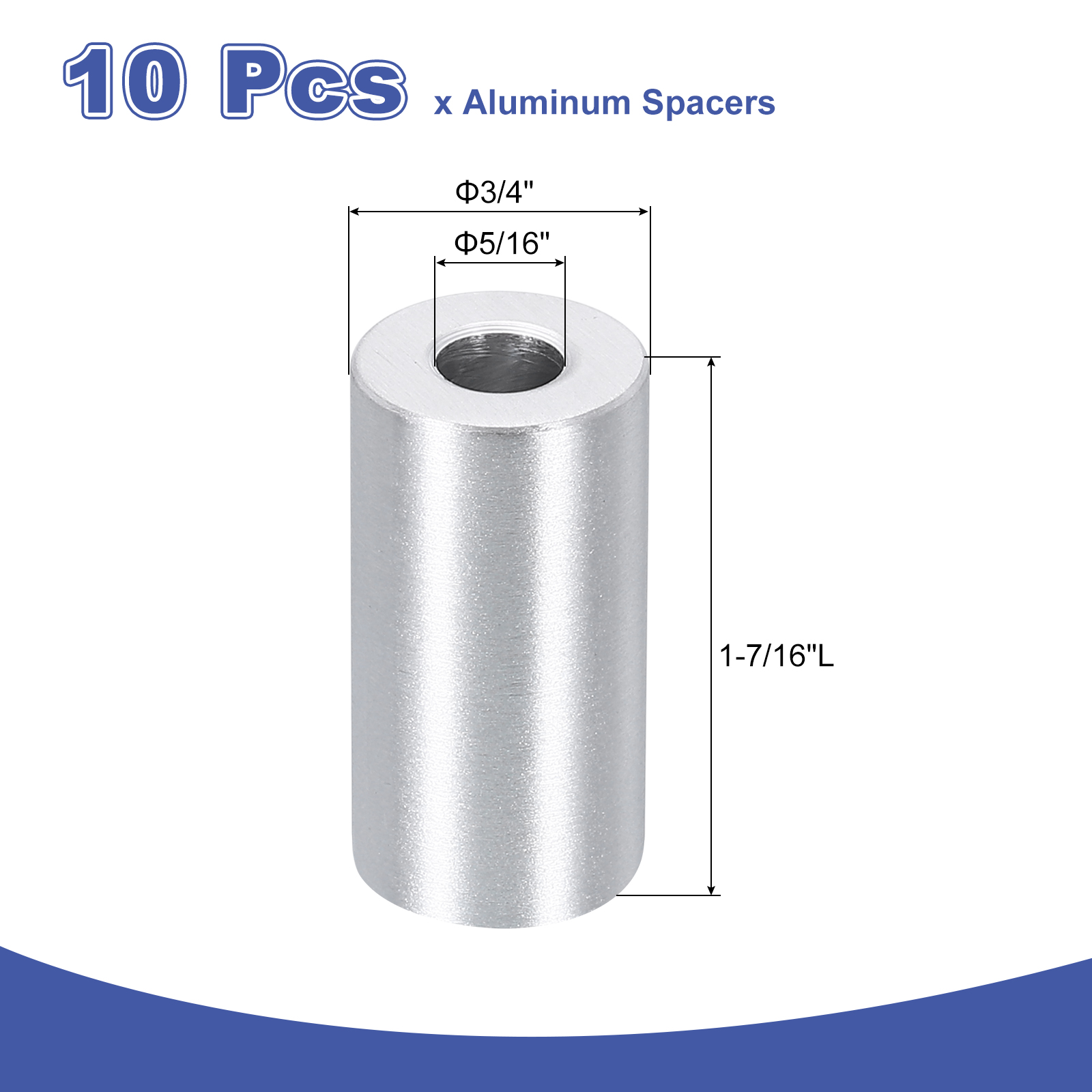 10 Pack Aluminum Spacers, 3/4" OD x 5/16" ID x 1-7/16"L for M8 Screw Bolts