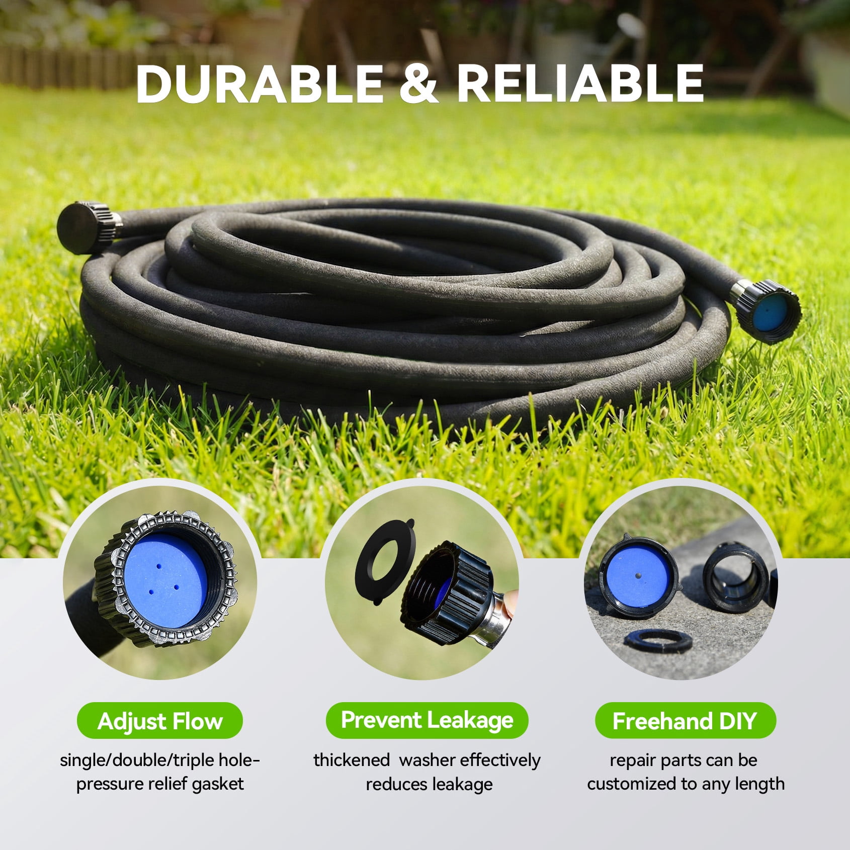RainPoint 1/2 Inch Soaker Hose 50FT Water-Saving Drip Irrigation for Garden,Black
