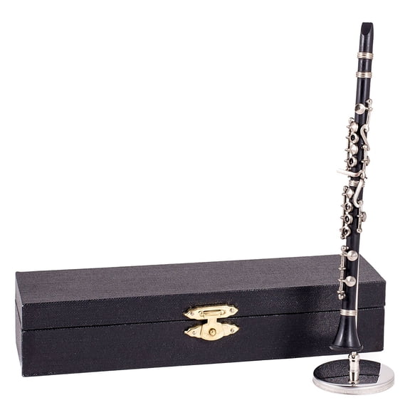 Black Clarinet with Case and Stand Instrument Replica Mini Figurine 6.25 Inch