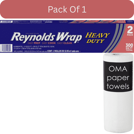 Reynolds Wrap Heavy Duty Aluminum Foil – 18-inch width, 300 sq ft total (2-Pack)-With Paper Towel By OMA