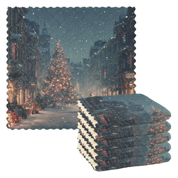 6 Pieces of Kitchen Towels 11x11Inch Kitchen Dish Cloths Kitchen Dish Towels Reuseable Cleaning Cloths Cute Santa Claus